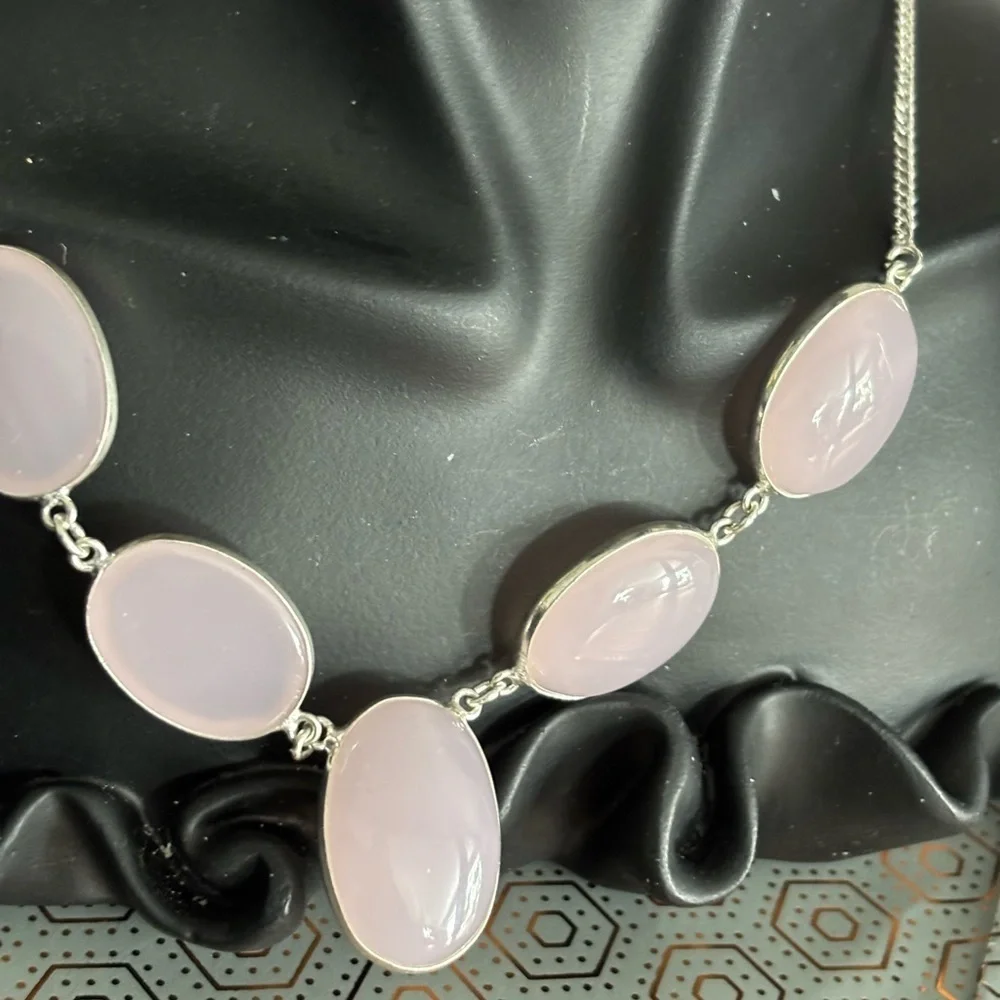 Pink stone necklace and earrings set #PinkJewels Pink stone silver chain